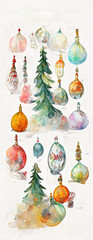 Wall Mural - Beautifulo Christmas decorations, Watercolor illustration. Generative Ai