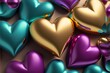Multicolored Heart background. Valentine Wallpaper with Violet, Turquoise and Gold love hearts