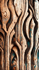 Wall Mural - Mayan style Hand Painted oak wood texture in top down style illustration Generative AI Content by Midjourney