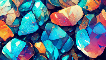 Wall Mural - blue multilayer pattern of interlocking gems diamods illustration generative ai content by midjourne