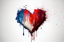 Heart With Paint Splashes With The Colors Of French Flag On A Withe Background - Generative Ai