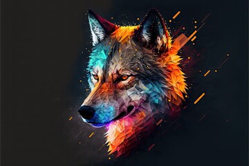Naklejka na meble Realistic Low Poly Wolf Portrait, Colourful Polygonal Shapes. Ai-generative Digital Art.