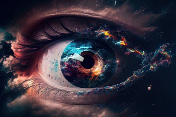 Wall Mural - eye of the world with universe reflecting, generative ai