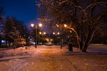 Canvas Print - Alley night lamp winter