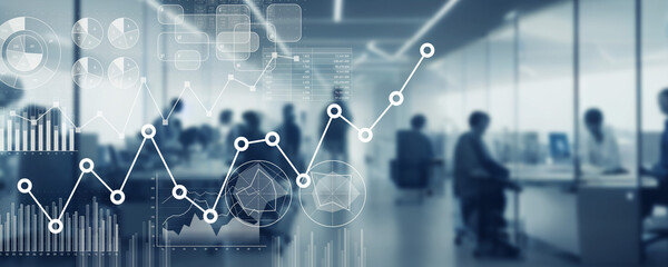 Aufkleber - Office and statistics data. Wide angle visual for banners or advertisements.