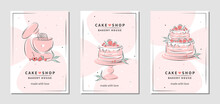 Cake Shop Logo. Set Of Design Sample For Pastry And Bread Shop, Cooking, Dessert, Sweet Products. Vector Illustration For Poster A4, Banner, Menu, Advertising.