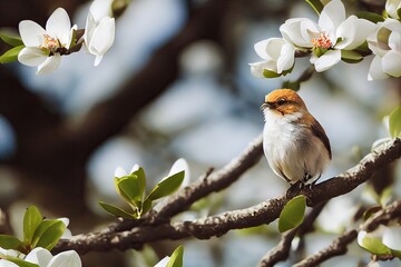 robin on blossom branch Generative AI