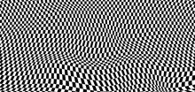 Checkered Seamless Pattern With Optical Illusion Of Spherical Volume, Black And White Geometric Abstract Background, Chess Board 3D Effect Op Art.