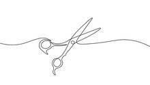 One Line Continuous Stylist Scissors Symbol Concept. Barber Haircut Beauty Salon Lifestyle. Digital White Single Line Sketch Drawing Vector Illustration