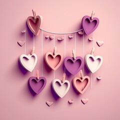 Canvas Print - Pink hearts on clothespins