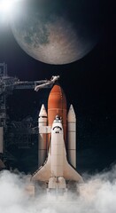 Wall Mural - space shuttle takes off to moon. elements of this image furnished by nasa.