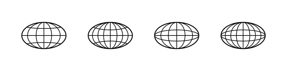 globe icon. world vector set. earth wide globe sign. planet symbol flatten. black isolated flat glob
