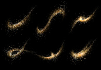 Wall Mural - Isolated set of design elements, abstract swirls in gold color