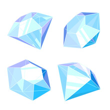 Set Of Four Diamonds In Different Angles Isolated Illustration, Gems With Sharp Blue Edges