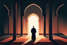 A Muslim Man Performing The Traditional Islamic Prayer At A Mosque. Religious Observance And Devotion. Generative AI