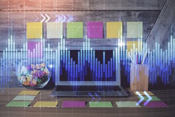 Aufkleber - Multi exposure of forex graph and work space with computer. Concept of international online trading.