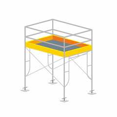 Wall Mural - Isometric scaffolding frame with jack base and plate construction vector illustration. Work at height platform with fall protection of guardrail.