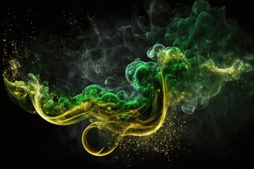 Wall Mural - green and gold smoke with shiny glitter particles abstract