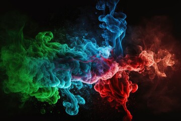 Wall Mural - green, blue and red smoke with shiny glitter particles abstract