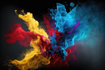 Wall Mural - yellow, blue and red smoke with shiny glitter particles abstract 2