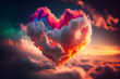 Beautiful colorful valentine day heart in the clouds. Created with Generative AI technology