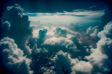 Canvas Print -  Clouds and sky from airplane window.  Generative AI.