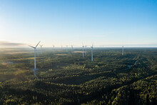 Aerial Views Of Windfarm And Wind Energy Station. Finnland