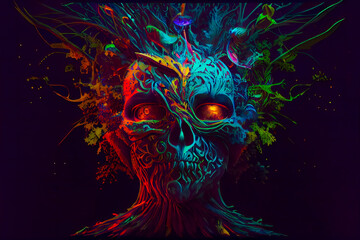 Wall Mural - horror poster. mystical head. psychedelic monster. generative ai.