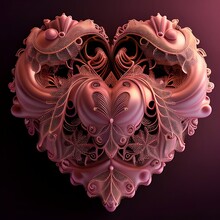Embroidered Lattice Symmetry Upon A Silken Satin Pink Love Heart 