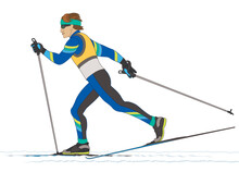 Cross Country Skier Male In Competitive Race Isolated On A White Background