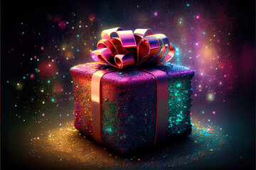 Wall Mural - Christmas party gift box glamour glitter - by Generative AI