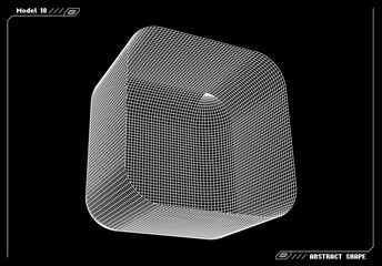 Aufkleber - Abstract 3d wireframe shape or basic element with open edge. Science and technology geometric abstraction with deformed shape.