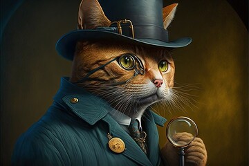 Sticker - cat detective Illustration generative ai