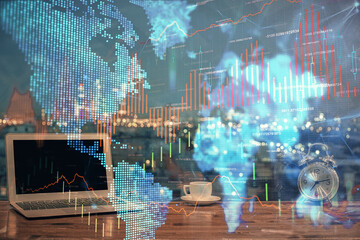 Aufkleber - Multi exposure of forex graph and work space with computer. Concept of international online trading.