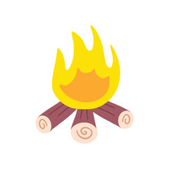 Sticker - Cartoon Color Bonfire or Campfire and Firewood Flat Design Style Isolated on a White Background. Vector illustration