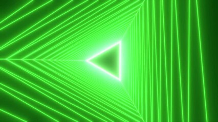 Poster - Neon triangles, abstract neon background, flight forward through triangular corridor. Motion. Appearing glowing lines, ultraviolet spectrum.