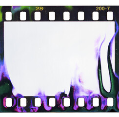 Wall Mural - single film strip border isolated, empty film frame with chemical developing smear marks.