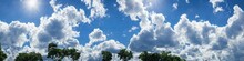 Bright Blue Skies And Fluffy White Clouds On A Bright And Sunny Day - A Panoramic View Of The Sky Made By Generative AI