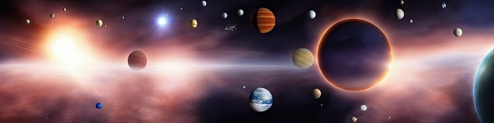 Wall Mural - panoramic image of outer space - the universe and galaxy scene created by generative AI