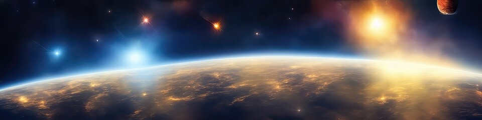 Wall Mural - panoramic image of outer space - the universe and galaxy scene created by generative AI