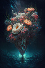 A Bunch Of Flowers That Are In The Water, Plant, Underwater, Spring, Art Illustration
