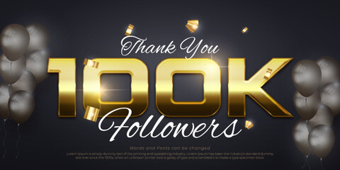 Wall Mural - Vector gold text effect 100k social media followers and subscribers thank you post design