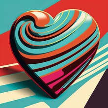 Pop Art Retro Art Deco Valentine Heart For Valentine's Day Or A Love Concept Message Generative AI