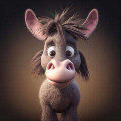 Wall Mural - Fluffy donkey cute caricature close up, generative ai 