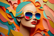 Fashion woman with trendy sunglasses. Retro poster paper art collage. Digital Illustration, Generative AI