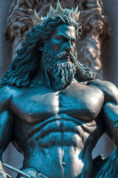 Majestic statue of Poseidon, the Greek god of the seas, generative ai