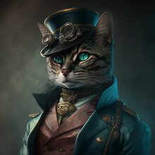Retro Style, Cat Dressed As A Man, Animal Portrait