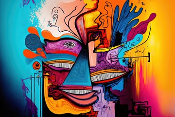 artistic illustration of abstract surreal face in colorful them idea for funky modern background wal