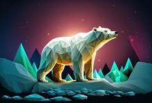 Paper Craft Style Illustration Of Polar Bear On Ice Sheet, Idea For Global Warming Concept