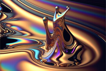 Canvas Print - Golden Liquid Metal Abstract Background